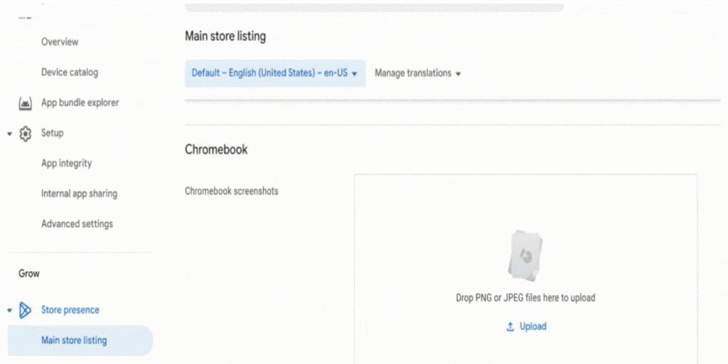 △ Google Play 管理中心的 Chromebook 屏幕截图